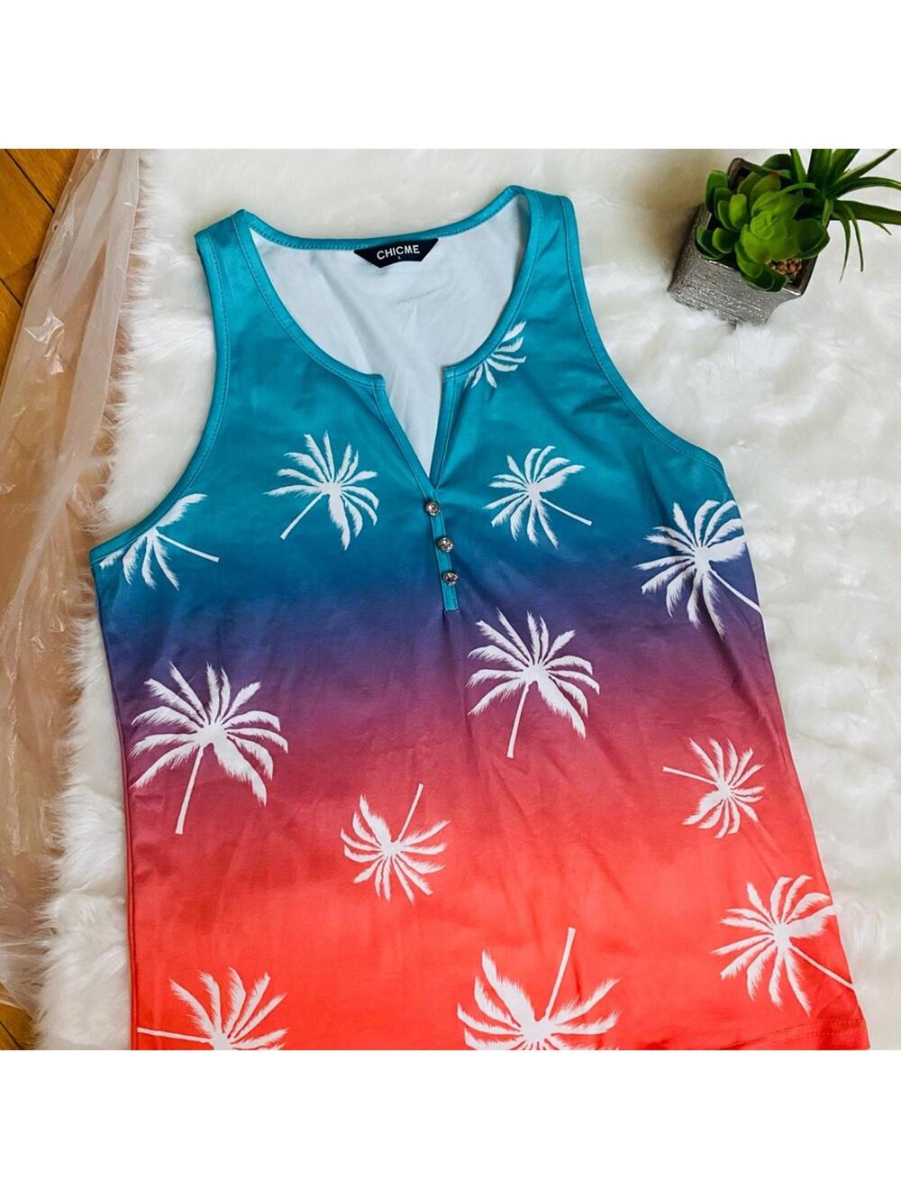 CHICME Women's Sleeveless Gradient Palm Tree Print Tank Top,